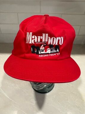 Vintage Marlboro Racing Team Hat Cap Snap Back Mens Red Auto Racing F1 1992 90s